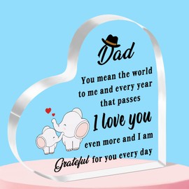 QMVMV Dad Gifts from Son Daughter Heart-Shaped Acrylic Plaque Gifts for Dad Birthday Thanksgiving Father's Day Gift for Dad