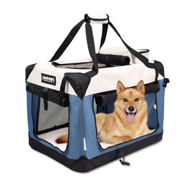 JESPET Soft Dog Crates Kennel for Pets, 3 Door Soft Sided Folding Travel Pet Carrier with Straps and Fleece Mat for Dogs, Cats(6-Lake Blue, Large(30" L x 21" W x 23" H))