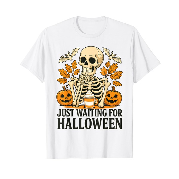 Just Waiting For Halloween Skeleton Coffee Jack Or Lantern T-Shirt