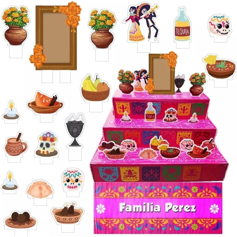 Altar Día de Muertos con 21 Figuras de Coroplast –