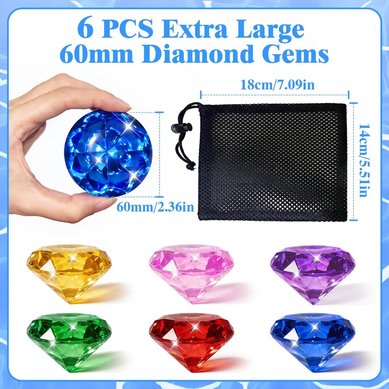 6 Pcs Extra Large Diving Gem Pool Toys for Kids