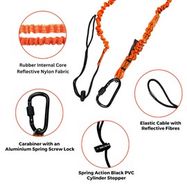 SDFIXINGS Tool Lanyard Rope Retractable Tool Safety Fall Protection With Aluminum Carabiner And Adjustable Loop End Polyester (Orange - Pk1, 9.2kg/20Lbs, 90cm-130cm stretched)