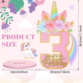 MiniInflat Unicorn 3/5/6th Birthday Number Sign Centerpiece for Girls 11.8 Inch Unicorn Number Wooden Table Decoration Unicorn Party Supplies for Kids Birthday Anniversary((Number 3)