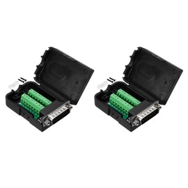 sourcing map DB9 Breakout Connector, RS232 Serial Adapter Solderless Module Board with case 15 Pin 2 Row Male Port Solderless Terminal Block Adapter Pack of 2 with Nuts
