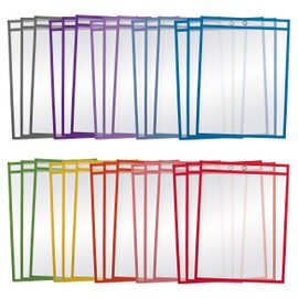 Better Office Products Dry Erase Pocket Sleeves, 30 Count, Crystal Clear, Oversized, 10.25" x 13.75", Heavy Duty Dry Erase Pocket Sheet Protectors, Reusable Pockets with 10 Assorted Colors,30 Pack