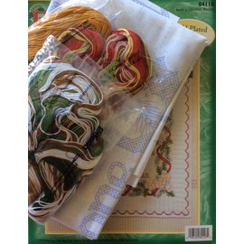 Bucilla Stamped Cross Stitch Wall Hanging/Lap Quilt Kit ... Never a Christmas Morning, Never the Old Year Ends, But Someone Thinks of Someone Good Days, Good Times, Good Friends ... 45" x 45"