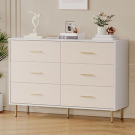 Modern White Dresser for Bedroom, Slim Drawer Dresser, Wooden Chest of Drawer with Metal Legs, TV Stand Storage Organizer Cabinet for Small Rooms, Apartments (47.2"D x 15.5"W x 33.5"H (6 Drawers))