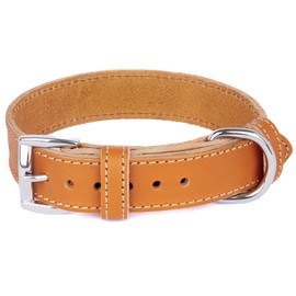 TORRUNA Genuine Leather Dog Collar, Adjustable Leather Dog Collar for Small and Large Dogs (Small: Neck 11"-14.1", Mustard)