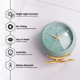 AYRELY® Battery Operated Desk Alarm Clocks with Light,Retro Silent No Ticking Analog Small Clock,Loud Table Clock for Bedside/Bedroom/Kitchen/Office/Travel/Kids/Room Decor Aesthetic Vintage(Green)