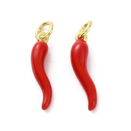 Clotiry 10Pcs Brass Italian Horn Cornicello Enamel Charms Imitation Red Chilli Pepper Charms for Jewelry Making Necklace Bracelets Crafts Bulk, Non-Precious Metal, No Gemstone