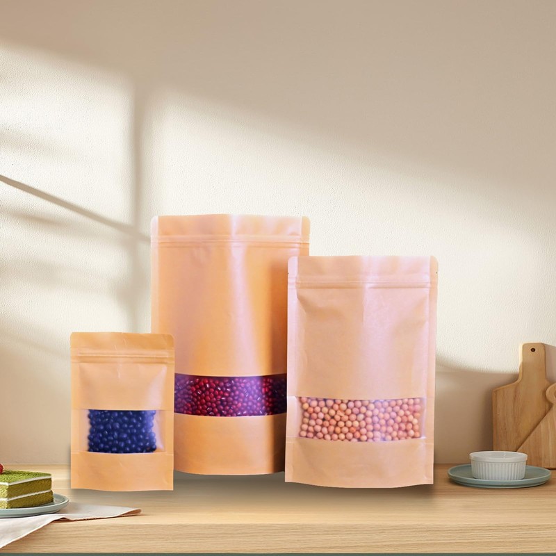 Cloudslucky 80PCS 7"X10" Kraft Paper Bags with Window,Resealable Small Stand