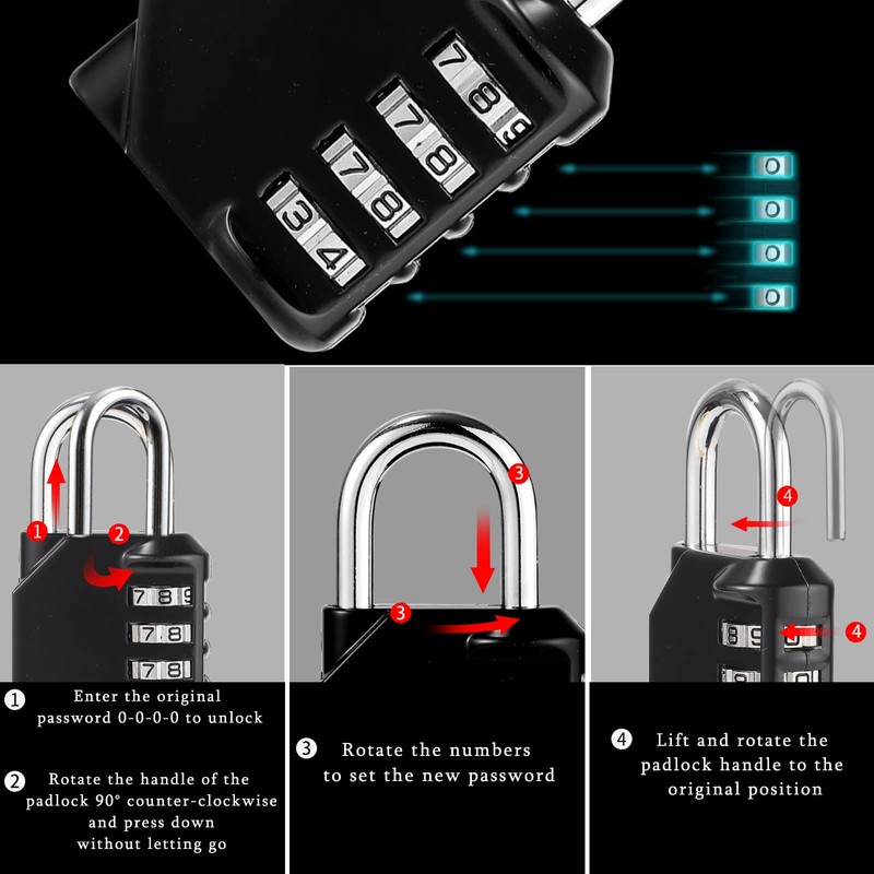 Pack of 2 Padlock Combination Lock, 4 Digit Zinc Alloy