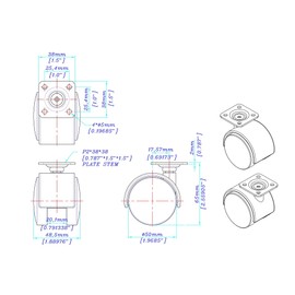 2" Wheel Diameter | Black Nylon Swivel Hooded Samson Twin Wheel Caster | 1-1/2" Square Top Plate | Installed mounting height: 2-9/16'' | 4 Pack