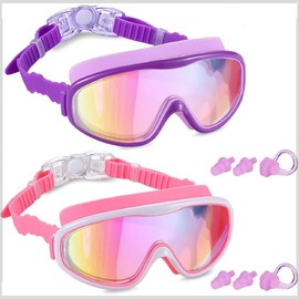 2 Pack Kids Swim Goggles, Swimming Glasses for Children from 3 to 15 Years Old - Color: Black & Blue/Pink