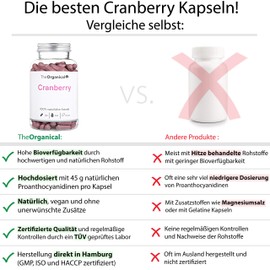 TheOrganical® Cranberry Capsules, 100% Natural Extract, Full Effect, 120 Capsules with 500 mg Cranberries, Made in Hamburg