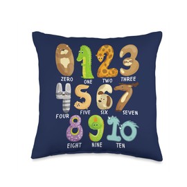 Math Educational Preschool Count Apparel Counting 0-10 Animal Numbers Learning for Toddlers Kids Throw Pillow, 16x16, Multicolor