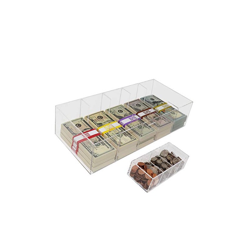 Acrylic Money Tray with Coin Tray Insert, 5 Compartment Clear