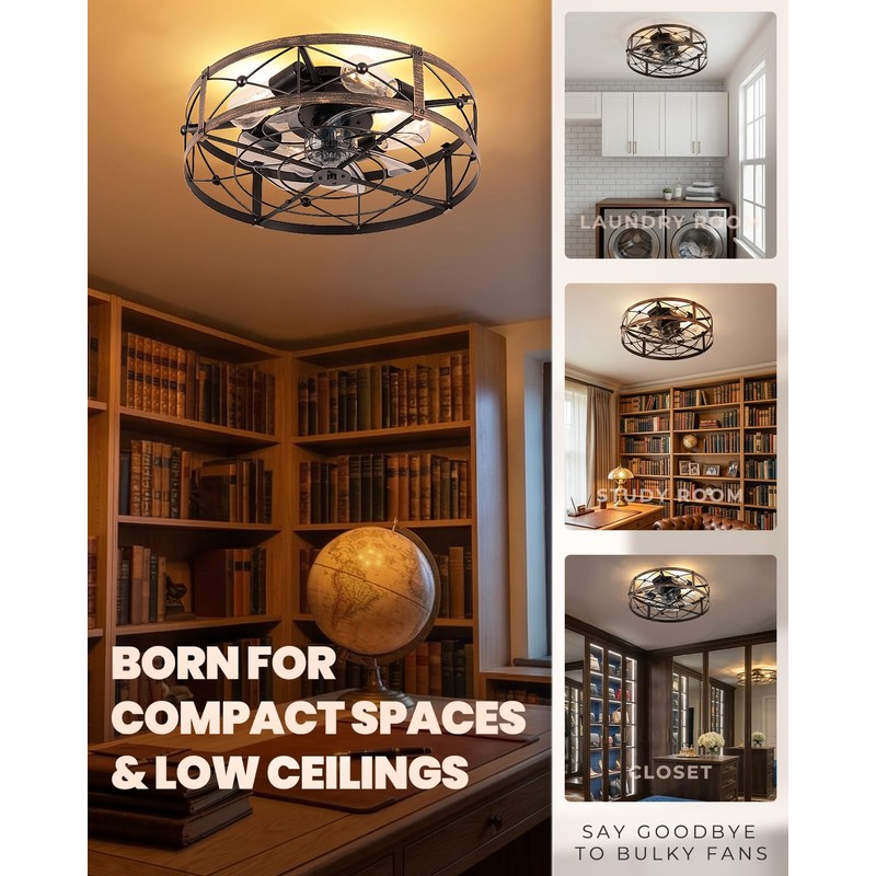 Sewterolyn Ceiling Fans with Lights and Remote, 20 inch Industrial