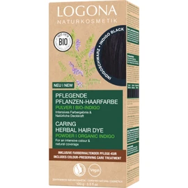 LOGONA Naturkosmetik Nourishing vegetable hair colour, vegan hair colour powder with organic indigo for intense colour and shine, plant hair colour in indigo black (black), 1 x 100 g