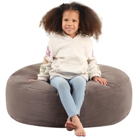 MOMCAYWEX 2-in-1 Kids Round Bean Bag Chair, Fluffy Beanbag with High-Density Foam Fillings for Toddlers, Reading Floor Cushion Chair Corner, 10"x 35", Dark Brown