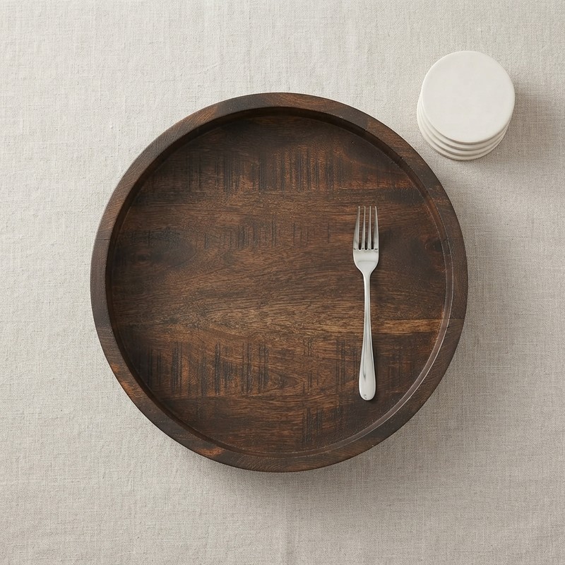 Round Wooden Candle Holder Trays for Coffee Table, Distressed Finish