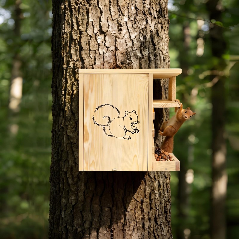 Extra Large Wooden Squirrel House Feeder Outdoor Heavy Duty Nesting