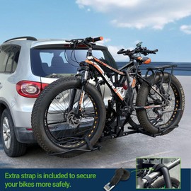 2-Bike Rack Hitch Mount Platform - Bike Racks for Bikes, Electric eBikes, Fat Tire, Road Bikes and MTB, Tilting Folding E-Bike Rack for Car SUV Pickup Truck RV Camper - 2 inch Receiver