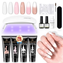 Saviland Kit de Uñas Poly Gel – Set Inicial con 4 Colores, Lámpara UV, Solución Slip y Más – Uñas de Gel Rápidas y Resistentes hasta 28 Días – Para Uso en Casa o Salón