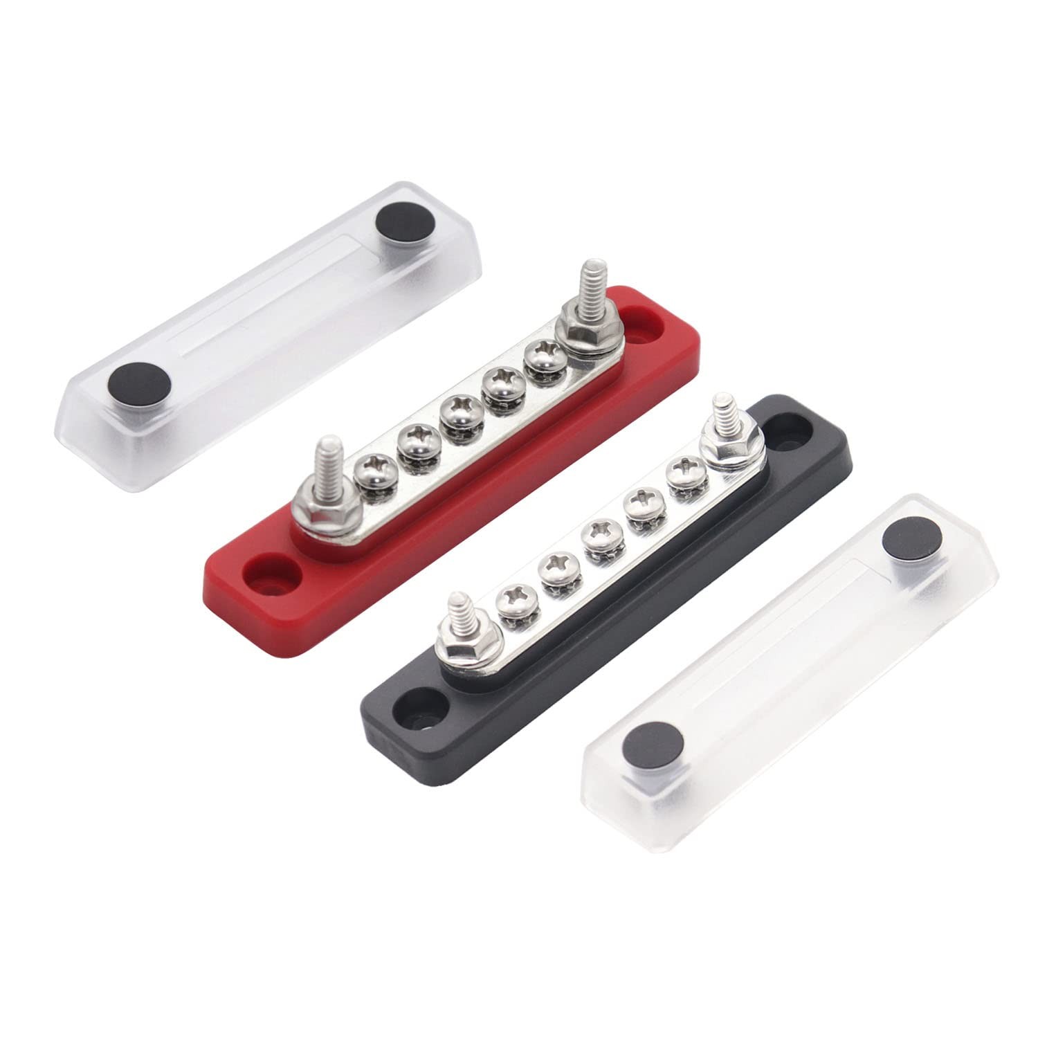 Gloaso Bus Bar Barras colectoras de cobre de 600A 12V - 48V CC, Busbar con 4x M10 Bolzen Klemmleisten distribuidor, barra colectora para batería 600 Amp, autobús para coche barco RV solar, Negro