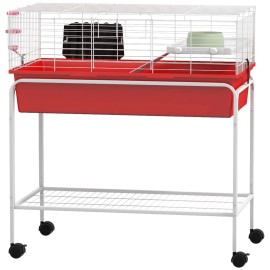 Large Two-Story Red Small Animal Cage 33\" X 18.5\" X 35\" Removable Stand with Shelf Wheels Stable Pet Habitat in Box PackagingColor: Red Color