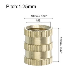 sourcing map Knurled Insert Nuts, 8Pcs M8 x 12mm(L) x 10mm(OD) Thread Printing Brass Nuts Female Threaded Inserts Brass Heat Set Insert Embedment Nuts