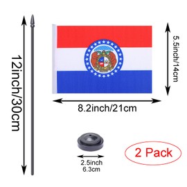 WXTWK 2 Pack USA Missouri Flag Missouri State Desk Flag Set - Mini Small Missouri Table Office Flags with Black 12" Solid Pole Stand Base Classroom Meeting Desktop Decorations