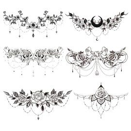6 Sheets Ass Antlers Tattoo Breast Tattoo Women Fake Tattoos Body Tattoo Sticker for Women Black Temporary Tattoo Sticker, Belly, Chest, Waist and Back Reversible False Tattoos for Girls