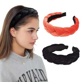 EnixwH Pack of 2 Dirndl Headbands, Braided Headbands for Women, Wide Headband, Women, Vintage Padded Headband, Girls, Traditional Hair Accessories, Headband for Women and Girls (Black, Orange)
