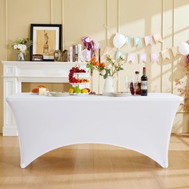 Fantastshop 2 Pack 6ft Stretch Spandex Table Cloth for Rectangular Tight Fitted Events - Washable and Wrinkle Resistant Table Cover for Party Wedding Birthday Patio Cocktail Banquet Festival, White