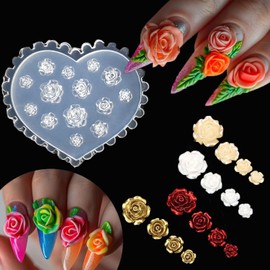 LIFOOST 3D Flower Nail Molds Silicone Nail Tools Rose Camellia Flower Nail Charms Resin Molds Nail Art Carving Floral Silicone Molds for Resin Accessories