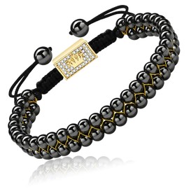 EUMENIDES Hematite Magnetic Bracelet, 18K Gold Magnetic Bracelet, Magnetic Hematite Bracelets with 18K Gold Beads, Eliminate Static Electricity, magnetite