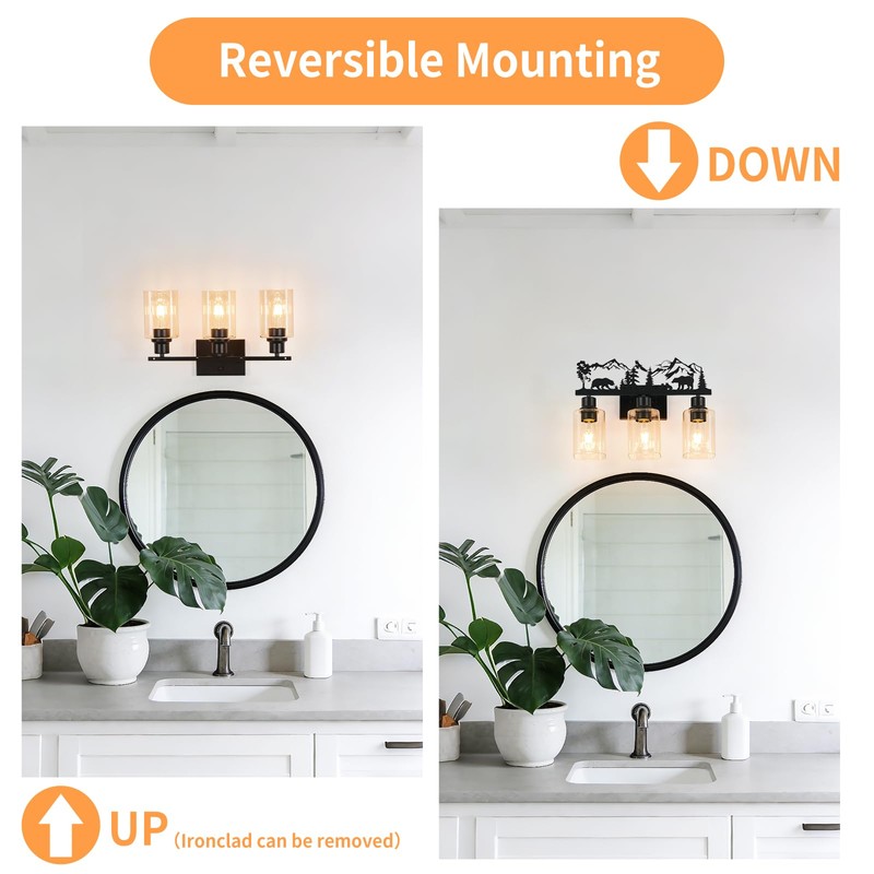 MLGB Rustic Farmhouse 3-Light Bathroom Vanity Light with Bear &