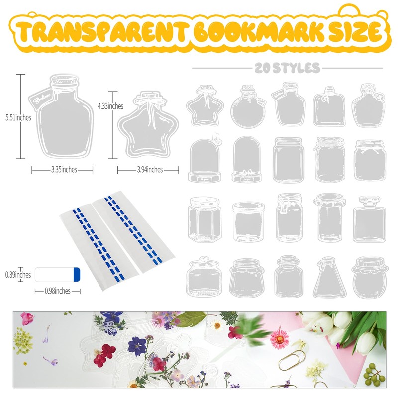 WNSIRVY 40Pcs DIY Bookmarks Kit, Transparent Dried Flower Bookmark, Filling