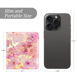 TMOODEL Small Wallet Women, Cute Marble Credit Card Holder for Women, Leather Billfold Slim Card Holder Wallets for Travel, Thin Bifold Pocket Mini Coin Purse, Pink Gold