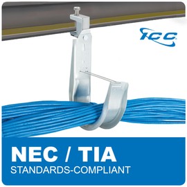 ICC Beam Clamp J-Hook with Retainer Clip for Structured Cabling - Galvanized Steel Cable Management Hooks, Rust-Resistant, EIA/TIA Compliant - 2” - 25-Pack