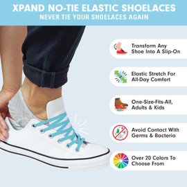 Xpand No Tie Elastic Shoelaces with Hidden Lace Locks. Tieless Stretch Comfort. One Size Fits All for Sports and Training - Baby Blue, 52-inches