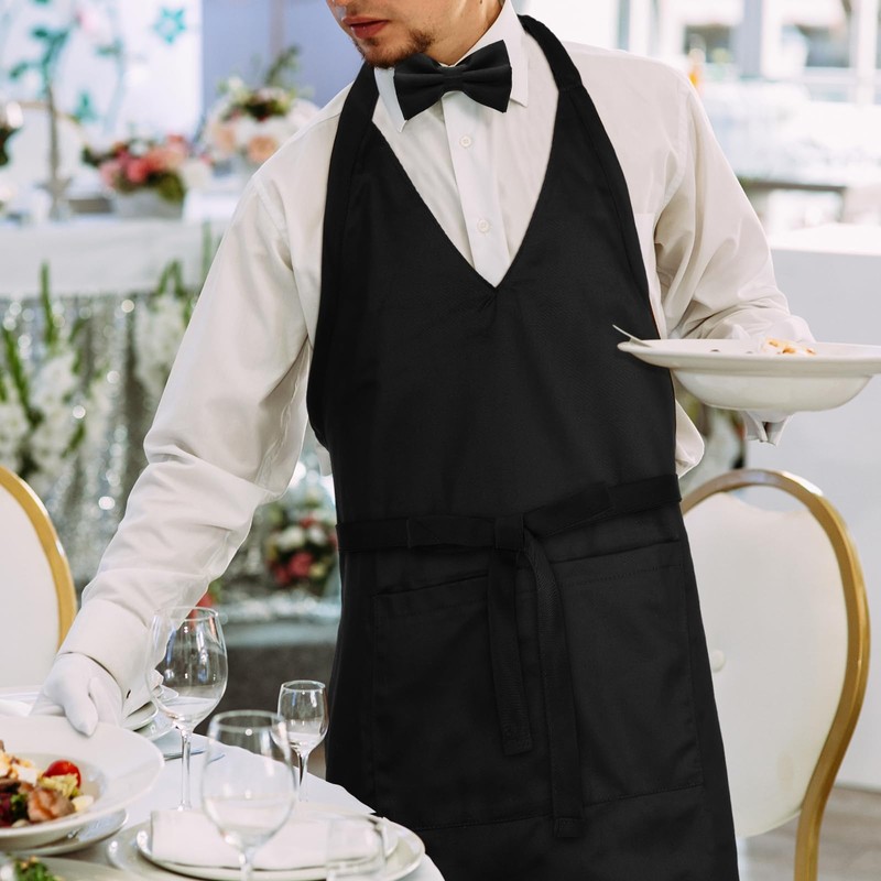 Liitrsh 2 Pcs Unisex V Neck Apron 2 Pocket Tuxedo