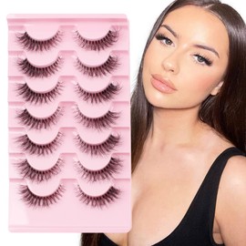 Glowing Win False Eyelashes Natural Look Fluffy Artificial Eyelashes Cat Eye 7 Pairs 3D Fake Lashes Natural Cat Eye Fluffy Lashes Clear Band Reusable Cat Eye Fake Eyelashes False Eyelashes