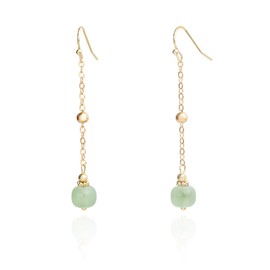 14K Gold Plated Handmade Green Crystal Jade Bead Dangling Drop Earrings for Women