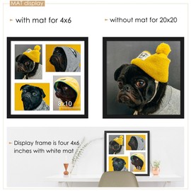 DUENPY 20x20 Collage Picture Frame 8x10 Collage Picture Frame Displays Four 8x10 inch Photos Collage Available Horizontal Wall Mounting Display and Vertical Black