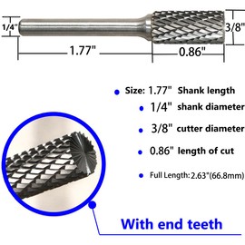 KOTVTM Carbide Burr SB-3 Die Grinder Bits Tungsten Double Cut Burr Bits (3/8" Cutter Dia X 0.79" Cutter Length) with 1/4" (6.35mm) Shank for Die Grinder Bits Metal Grinding Drilling Polishing (3pcs)