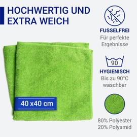 wolk Microfibre Universal Cloths, Multipack, Pack of 10, Material: Polyester/Polyamide, Weight: 200 g/m², Size: 40 x 40 cm, Terry Cloth, For All Surfaces, Colour: Green