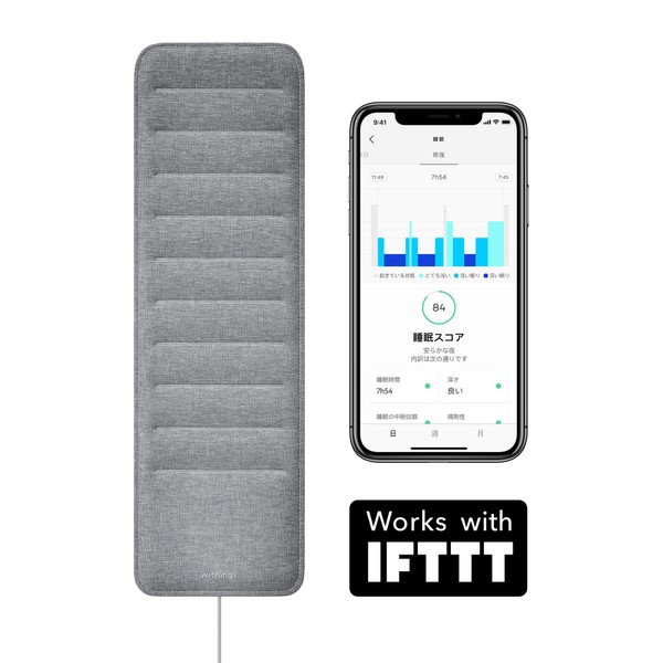 Withings WSM02-ALL-JP Smart Sleep Pad, Born in France, Sleep Cycle Analysis, Heart Rate Measurement, Sleep IFFFT Compatible