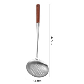 Skimmer Slotted Spoon with Wooden Handle, 17 inch Kitchen Frying Scoop Strainer Ladle, Stainless Steel Cooking Colander for Home Restaurant (Skimmer Spoon)